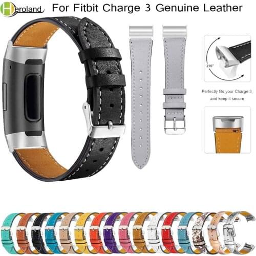 Genuine Leather Watch Band Wrist Strap Replace for Fitbit Charge 3 Smart Bracelet Wristband Watch Straps+Metal steel connector