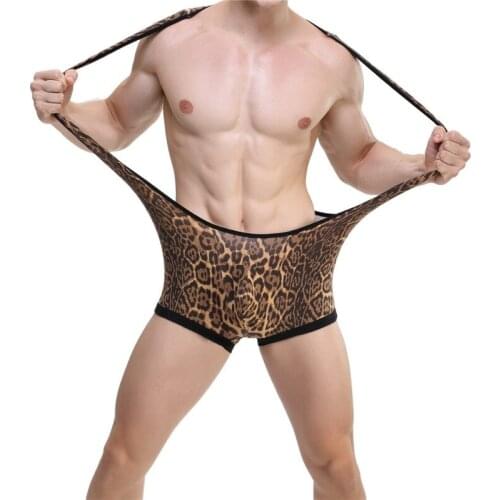 Leopard Print Sexy Mens Undershirts Jockstrap Penis Pouch Wrestling Singlet Jumpsuits Open Butt Bodysuits Lingerie Underwear