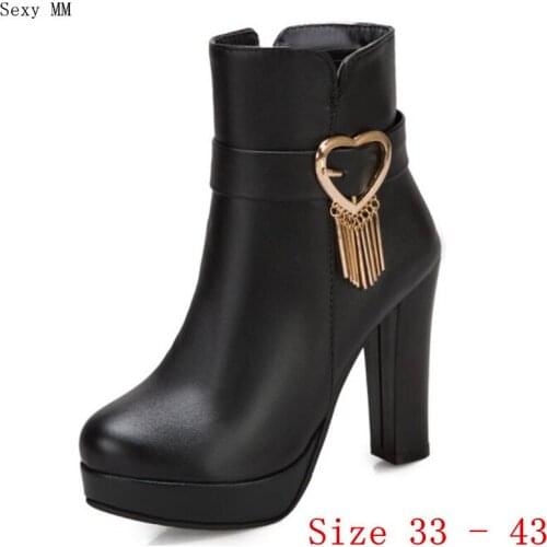Spring Autumn Platform High Heels Ankle Boots Women Short Boots Ladies Shoes botas botte femme Small Plus Size 33 - 40 41 42 43