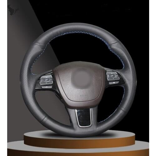 Hand-stitched Black Artificial Leather Steering Wheel Cover for VW Touareg 2011 2012 2013 2014 2015 2016 2017