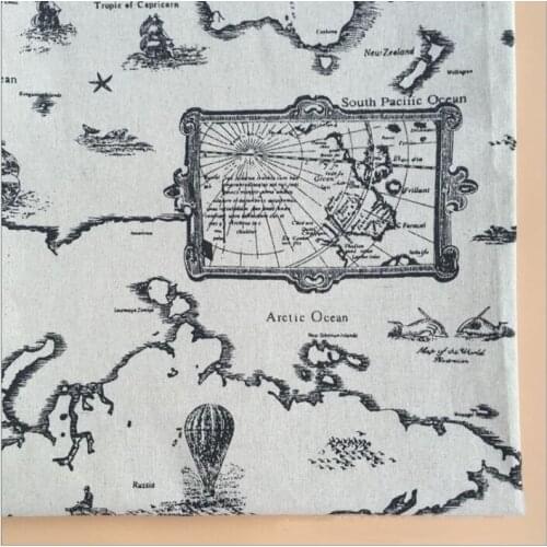 World map pattern linen cotton printed fabric DIY hand printing and dyeing for tablecloth/sofa/cushion/pillow