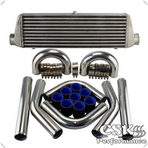 High Performance Front Mount Intercooler 550mmx180mmx64mm + 2.5" Aluminum Piping Hose Clamps Kit Black/Blue/Red
