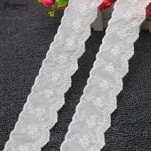 YACKALASI 100% Cotton Lace Trim Eyelet Embroidered Lace Fabics Swiss Cotton Voile Sewing Apparel Trims Appliqued Ivory 4.3CM