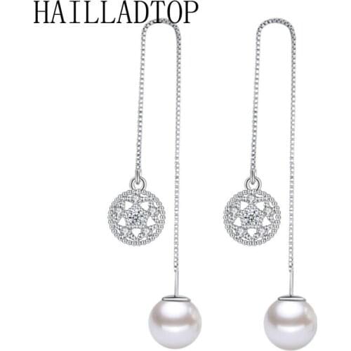 Pearl Lotus Ear Line Silver Plated Charming Long Dangler Drop Earrings Gift Jewelry Elegant Earrings Ear Chain Pearly Eardrop