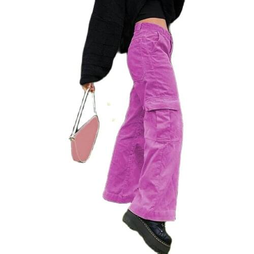 Spring\Autumn Women Pants Solid Color High Waist Corduroy Pockets Loose Wide Leg Pants Trousers брюки женские 2021