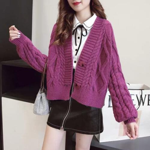 Women Casual Single Breasted V-Neck Sweaters Female Solid Knitted Jumpers Womens Autumn Spring Short Sweaters Cardigans Q719