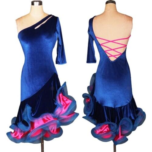 Velvet Latin Dance Dress Women Customized Sexy Stage Costume Salsa Clothes Backless Tao Dancewear Rumba Dance Outfits JL2657