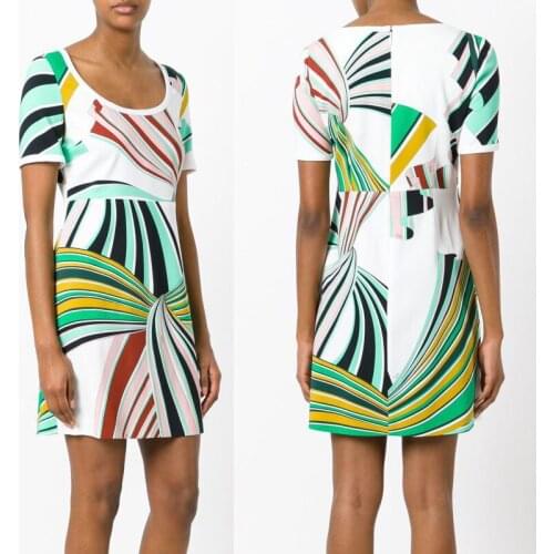 New womens fashion show beautiful printing short sleeve elastic knitting slim fashion dress plus size