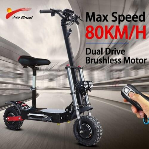 Warehouse in Europe 11 inch Adult E scooter 80km/h Fast Electric Scooter 5600W 60V Dual Drive Skateboard Seat Remote Control