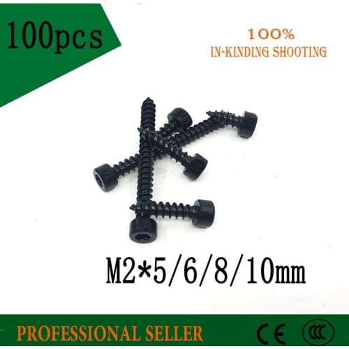 100pcs/lot Carbon Steel With Black M2*5 M2*6 M2*8 M2*10 Hexagon Socket Cap Head self tapping screw Model Screw