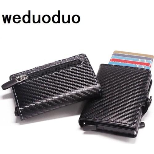2020 Business Card Holder RFID Blocking Wallet Aluminium Box PU Leather Automatic Metal Wallet Credit Card for Travel