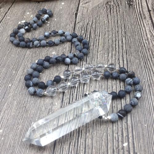 YA31133 Double Point Quartzs Weathering Agates Beads Knot Handmade Necklace