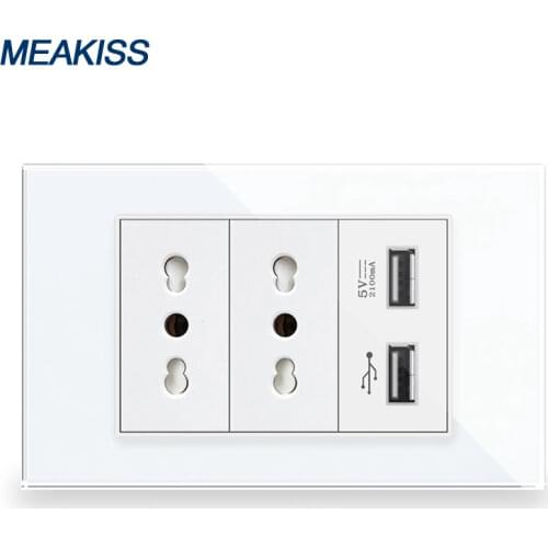 Italy Chile socket USB 2A fast charging tempered glass panel home power plug socket 16A 110V-250V