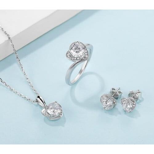 Pirminana Fashion 925 Sterling Silver Earrings Necklace Rings Moissanite Jewelry Set Wedding Birthday Party Gifts