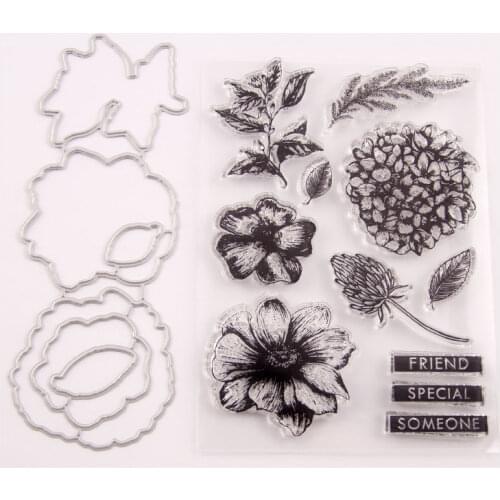 Flowers Set Metal Cutting Dies and Clear Stamps for DIY Scrapbooking Crafts Die Cut Stencils Card Make Photo Album Decorative