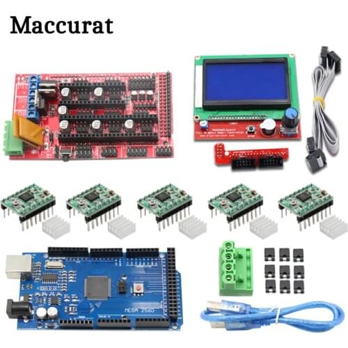 3D Printer Kit Mega 2560 R3 + 1Pcs RAMPS 1.4 Controller + 5Pcs A4988 Stepper Driver Module RAMPS 1.4 2004 LCD Control