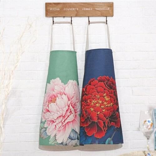 New 100% Cotton Antifouling Cleaning Apron Sleeveless Unisex Peony Letter Printed Cooking Aprons for Woman Men Kitchen Chef