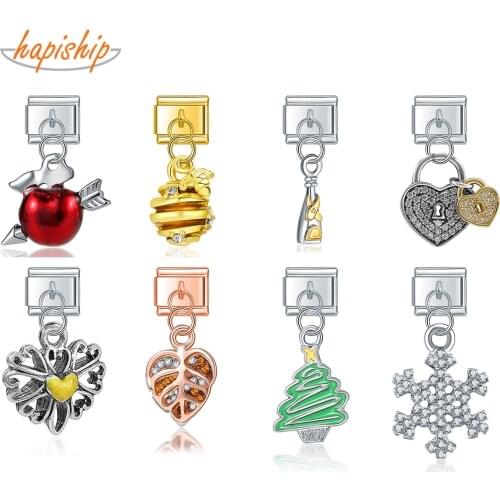 Hapiship 2021 Original Daisy Heart Leaves snowflake Italian Links Charm Fit 9mm Bracelet Stainless Steel Jewelry Making DJ364