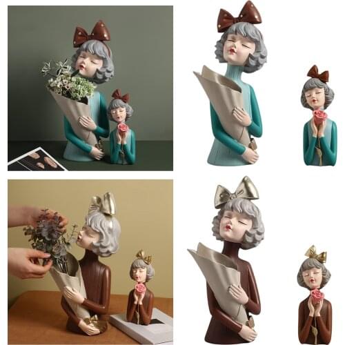 Resin Figurine Desktop Vase Sculpture Decor Decoration Modern Girl Ornaments