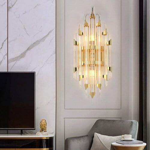 Jmzm LED Gold Crystal Modern Wall Lamp Living room Background Wall Hotel Aisle Simple Bedroom Bedside Wall light