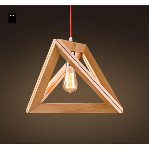 Oak Wood Triangle Pendant Light Cord Fixture Loft Japanese Creative Style Hanging Ceiling Lamp Luminaria Dining Table Study Room