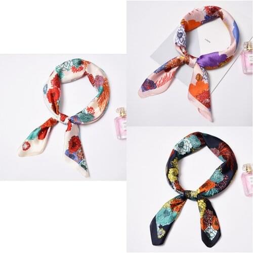 Yishine 20pc Mix Colors Multifunction Colorful Flower Printed Womens Satin Small Square Wraps Scarves Shaw Polyester Silk Scarf