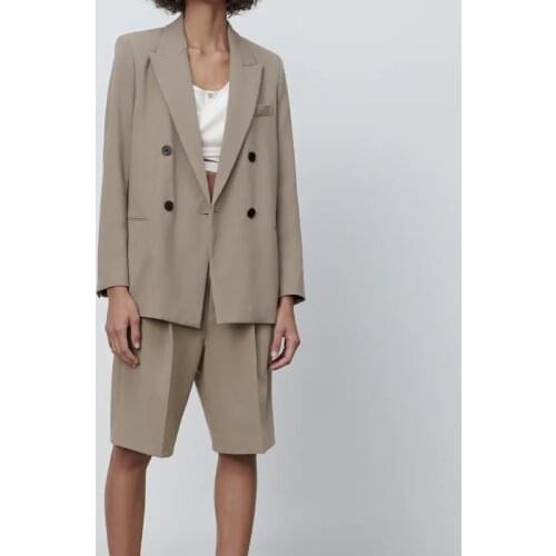 2021 Women Fashion Wear Double Breasted Blazers Coat Vintage Long Sleeves Outerwear And High Waist Casual Shorts 2-piece Set