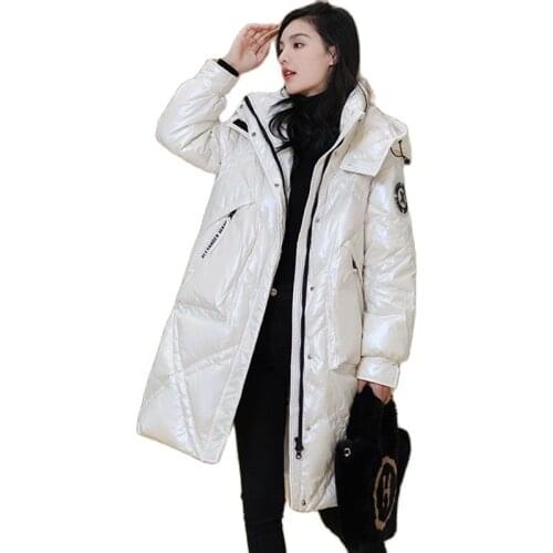 Winter Jackets For Women 2021 Loose Stitching Hooded Shiny Down Jacket Female Thick Warm Long Puffer Jacket Parkas Woman Coat
