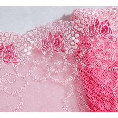 1Meter 29CM Super Wide Pink White Flowers Embroidered Lace Trim Soft Lingerie Underwear Bra Dolls Dress Sewing Fabric DIY