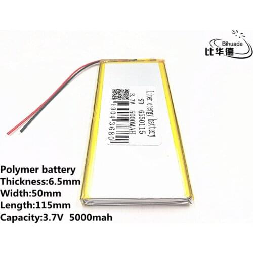 10pcs/lot Good Qulity 3.7V,5000mAH,6550115 Polymer lithium ion / Li-ion battery for TOY,POWER BANK,GPS,mp3,mp4