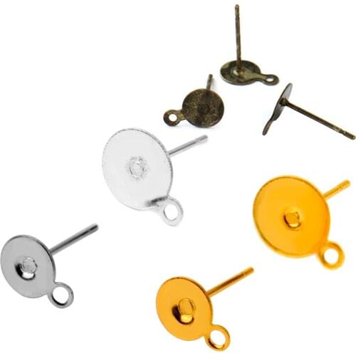 100pcs/lot Stainless Steel Blank Post Earring Studs Pins Silver/Gold Color Flat Round Tray Base 6-8mm Ear Jewelry Findings