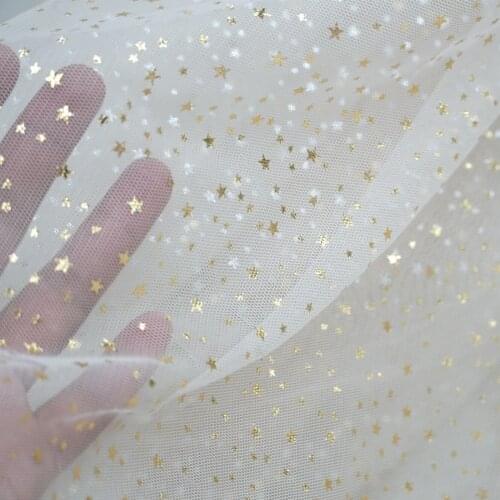 1 Yard Soft Airy Tulle Lace Fabric Print Gold Silver Star Mesh Gauze Fabric For Bridal Gown Dress Curtain Wedding Veil Tutu