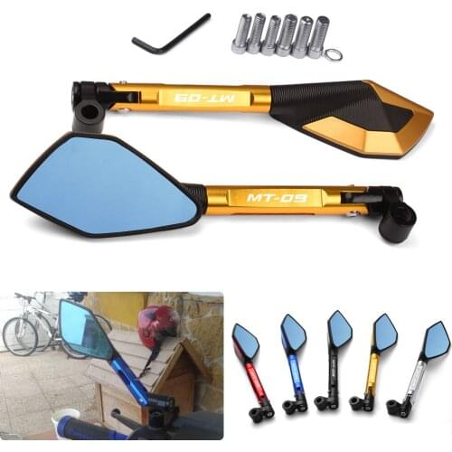CNC Aluminum Motorcycle Rearview Mirrors Blue Anti-glare Mirror For YAMAHA MT09 MT-09 FJ09 FZ09 Motorbike Accessories