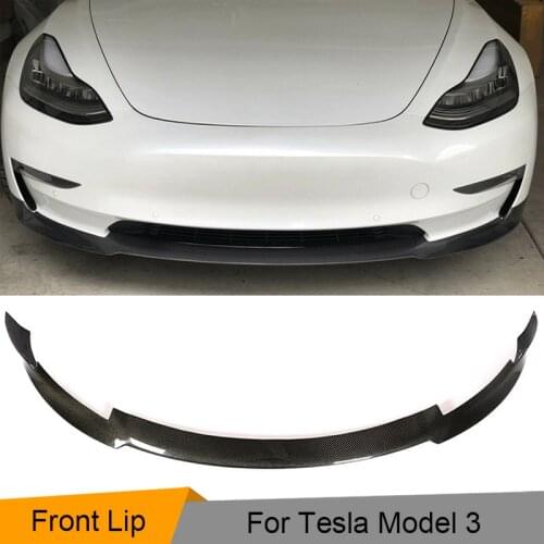 Car Front Bumper Lip for Tesla Model 3 Base Sedan 4-Door Long Range Bumper Lip Spoiler Carbon Fiber