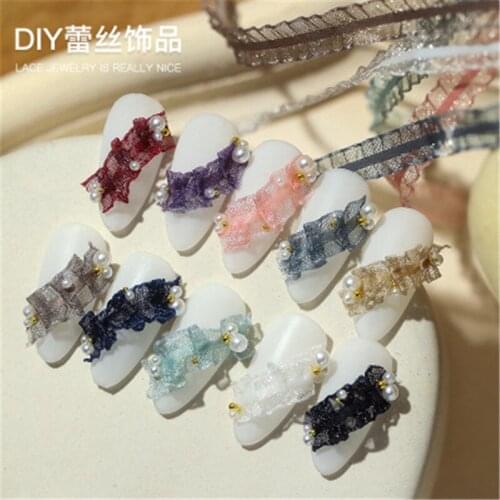 10PCS Chic Lace Flower Nail Art Decorations Japanese Style Luxry Nail Art Stripe Line for Brides DIY Nail Art Accessories