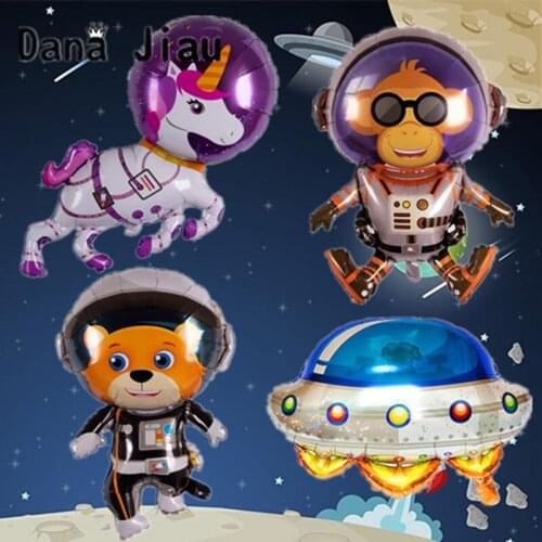 Dana jiau NEW cartoon animal astronaut foil balloon Aviation dream HAPPY BIRTHDAY party decoration UFO planet explore theme ball