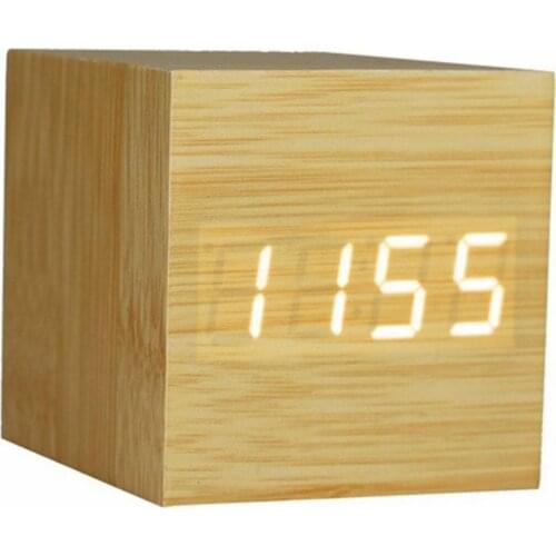 LED Wooden Alarm Clock Voice Control Thermometer Desktop Clocks Retro Desktop USB Powered Digital Clocks Luminous Table Decor