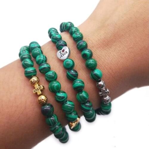 QIGO Double Layers Glass Beaded Strand Bracelet Metal Cross Heart Stretch Bracelet Bangles