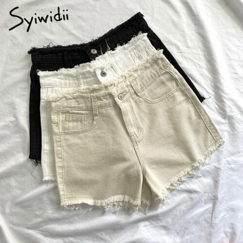 Syiwidii Jean Shorts For Women Summer Plus Size Denim Clothing Booty High Waisted Sweatshorts Fashion Tassel White Black 2021