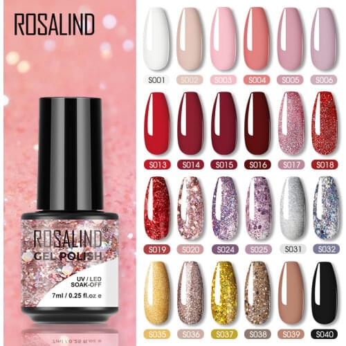 ROSALIND Gel Polish Glitter Nail Polish Semi Permanent Shiny Pure All For Nails Art Manicure Base Coat Primer UV Gel Varnishes