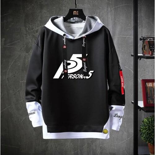 Game anime Persona 5 Hooded Teenagers P5 cartoon Costume Unisex Casual Fake Two-Piece Hoodies Sweatshirt jacket coat