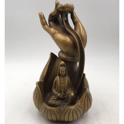 China brass Buddha hand Guanyin Backflow censer crafts statue
