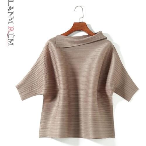 LANMREM 2021 New Spring Round Collar Solid Color Pullover T-shirt Women Streetwear Loose Simple Popular Pleated Tops Tide PD603