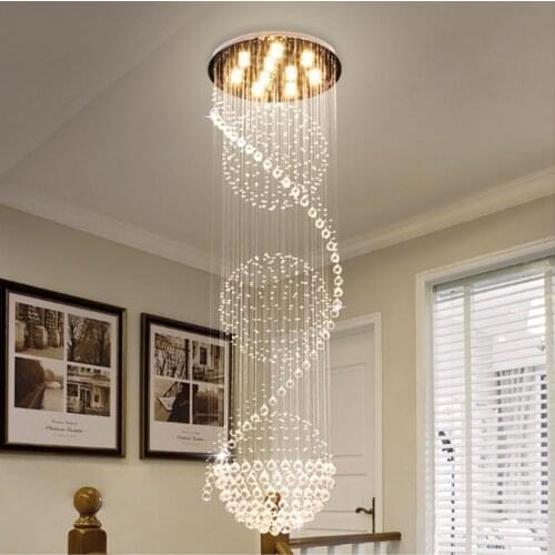 Staircase Pendant Lights Modern Revolving Long Crystal led Pendant Light Dining Room Luxurious Crystal Hanging Lamps Modern