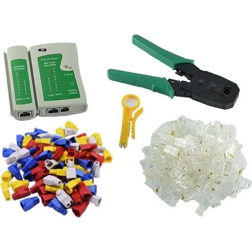 Multifunction RJ11 RJ45 Cat5 Cat6 Crimping Plier Network Crimper Tools Kit With 100 8P8C Connector Cable Tester 100 Plug Cover