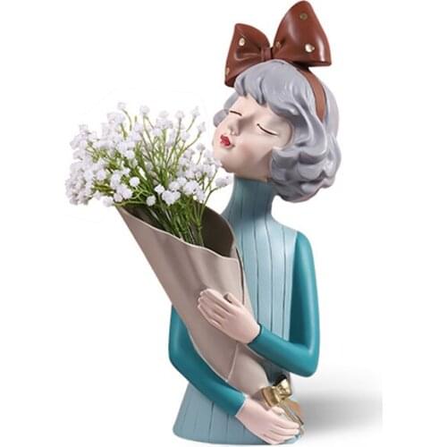Cartoon Girl Sculpture Resin Character Model Pen Holder Bubble Girl Series Modern Home Decoration Girl Bedroom Decoration Gift