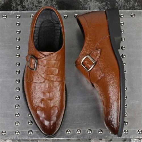 Men Crocodile Grain Genuine Leather Dress Business Office Derby Shoes Mens Wedding Party Shoes Mens Casual Buckle Slip-On Flats