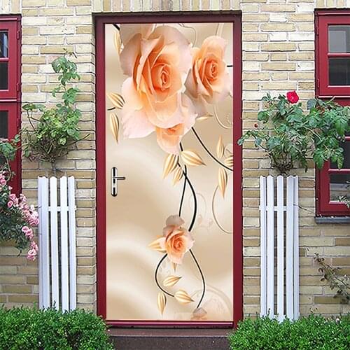 Pink Peony Door Mural Decal PVC Waterproof Art Flower Printed Stickers For Door Modern Living Room Bathroom Renovation Poster