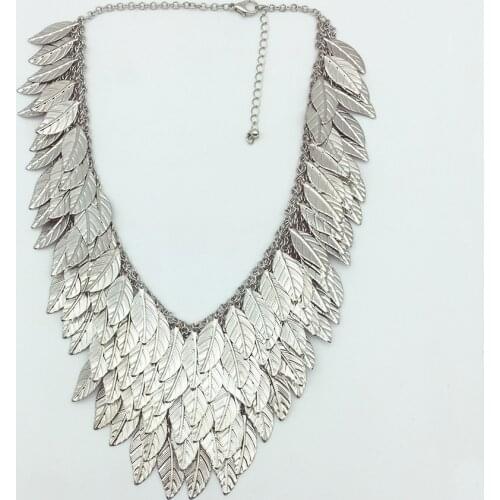 Fancy Shiny Metal Leaf Handmade Multi-Layer Chunky Leaves High Quality Women Statement Necklace Costume Jewellery