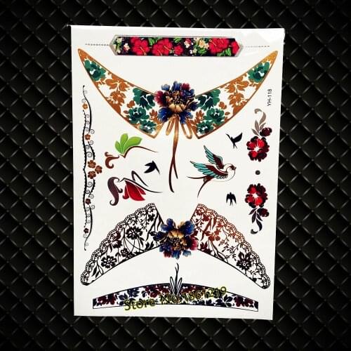 New Big Size Henna Angel Wings Fariy Designs Fake Metallic Temporary Tattoo Gold GYH-118 Swallow Birds Pattern Flash Tattoo